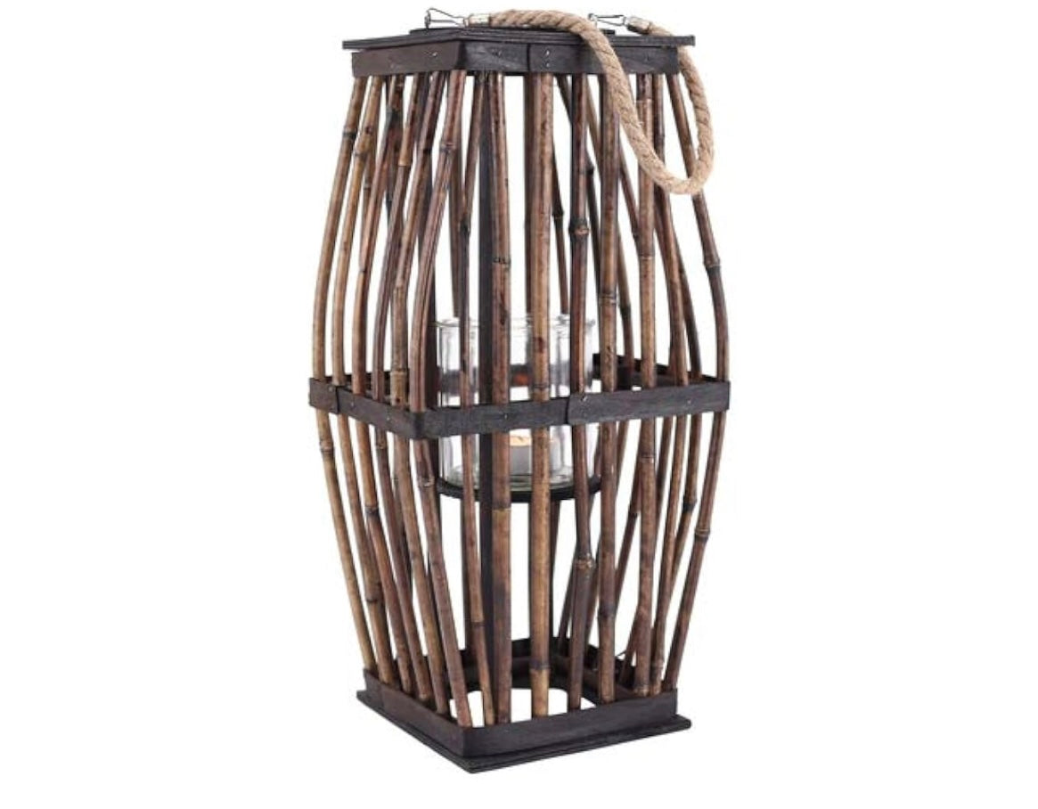 Laterne Bambus mit Glas- Windlicht, braun Höhe ca. 51cm
