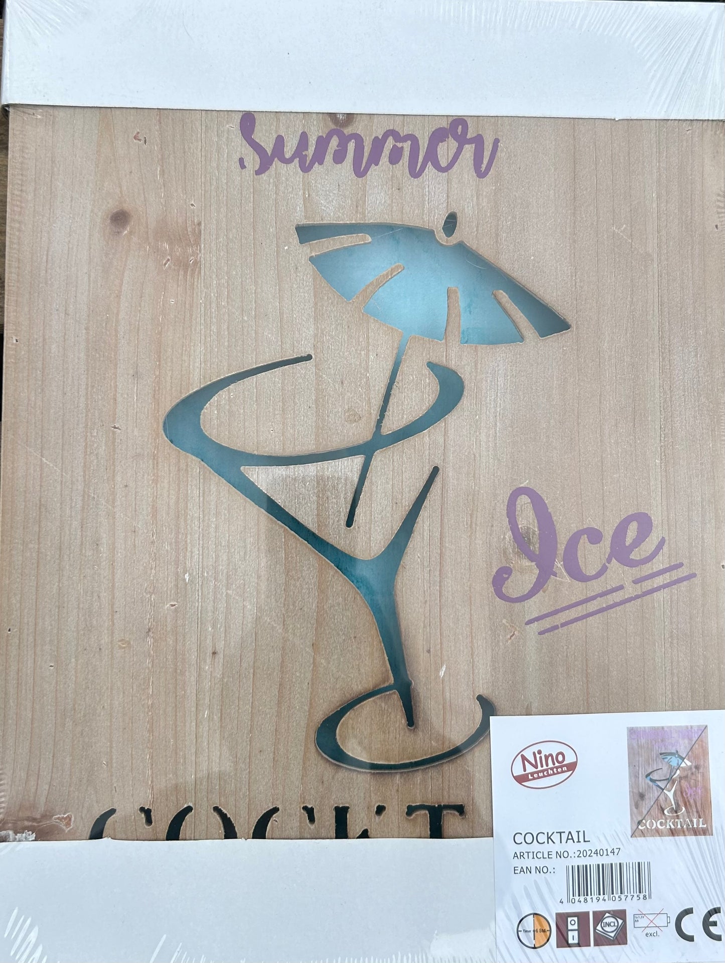 Holzbild LED-Bild „Cocktail“ 40cm x 30cm