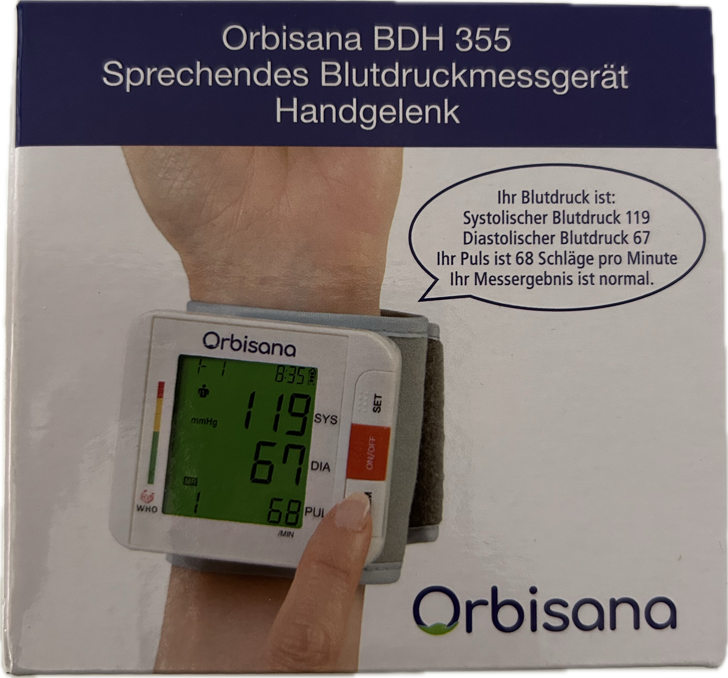 Orbisana BDH 350 sprechendes Blutdruckmessgerät, Handgelenksblutdruckmessgerät