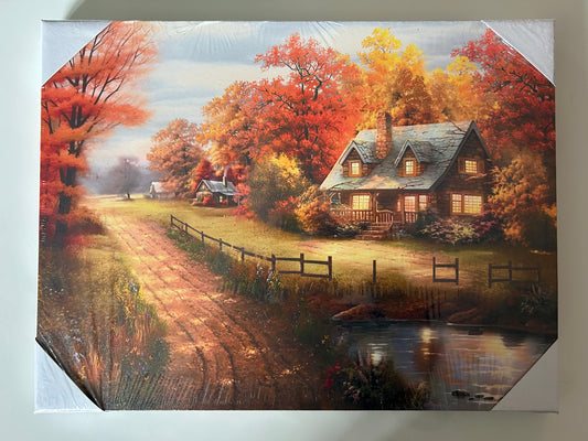 LED-Wandbild „Herbstwald“ 40x30 cm, 10 LED‘s