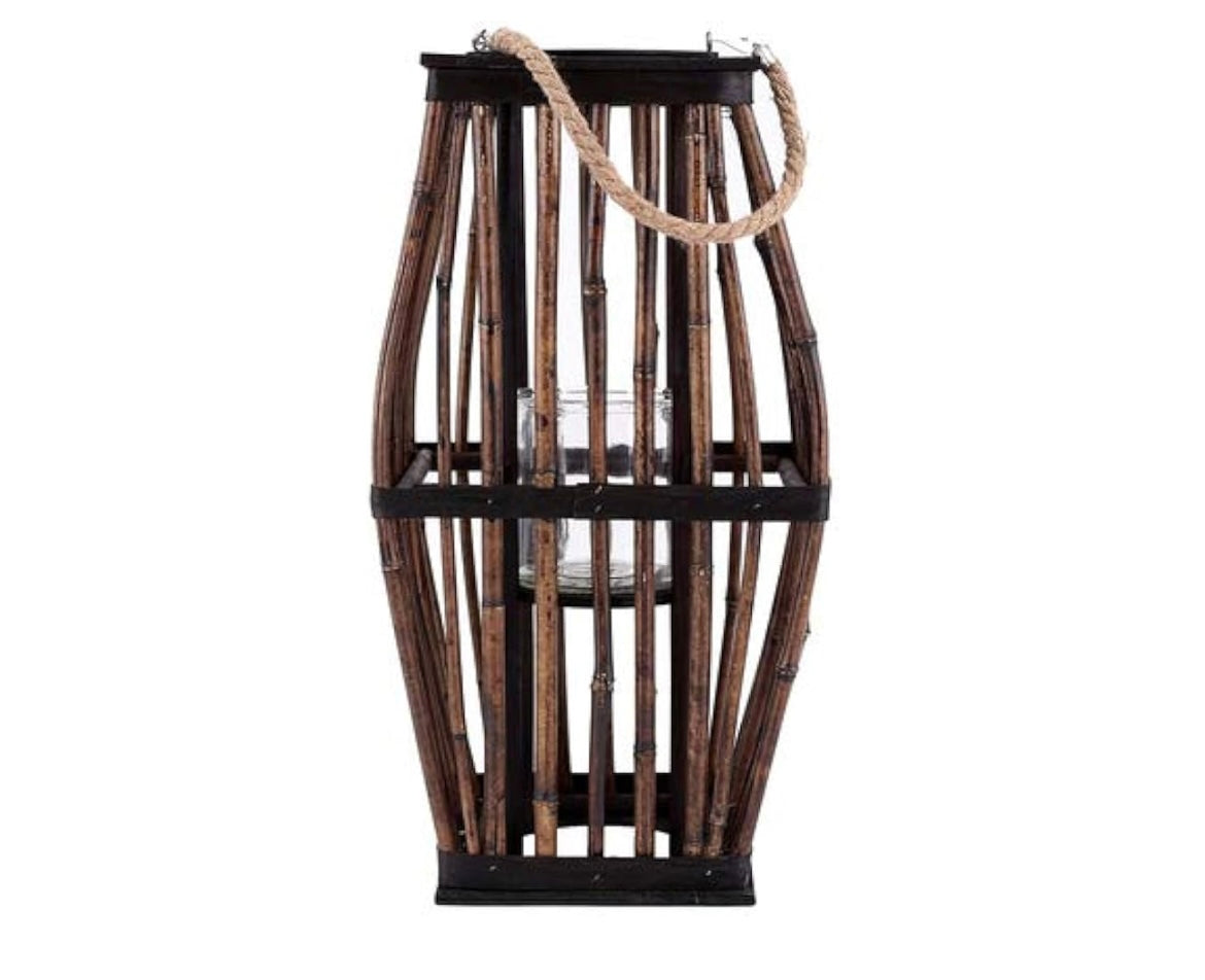 Laterne Bambus mit Glas- Windlicht, braun Höhe ca. 51cm